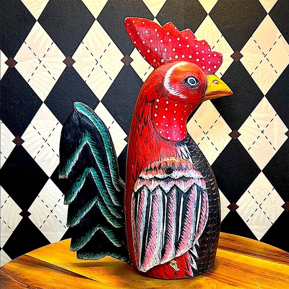 Carved Wooden Rooster Jointed Shelf Sitter - Pier 1 - Rustic Farmhouse Decor - Picture 1 of 11